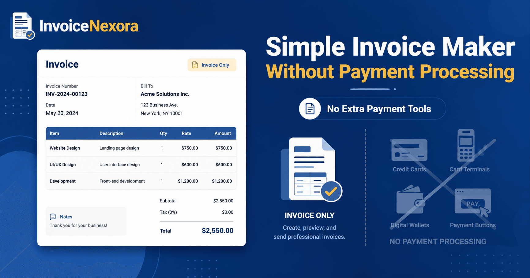 Branded cover illustration for Simple Invoice Maker Without Payment Processing (2026)