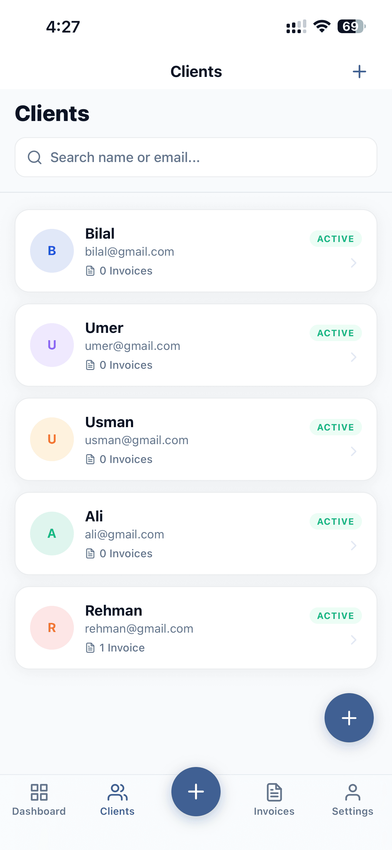 SmartInvoice clients screenshot